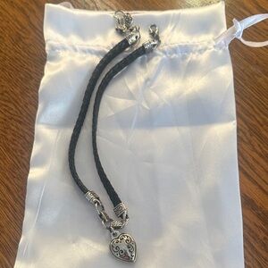 Elegant Black Leather Heart Charm Bracelet